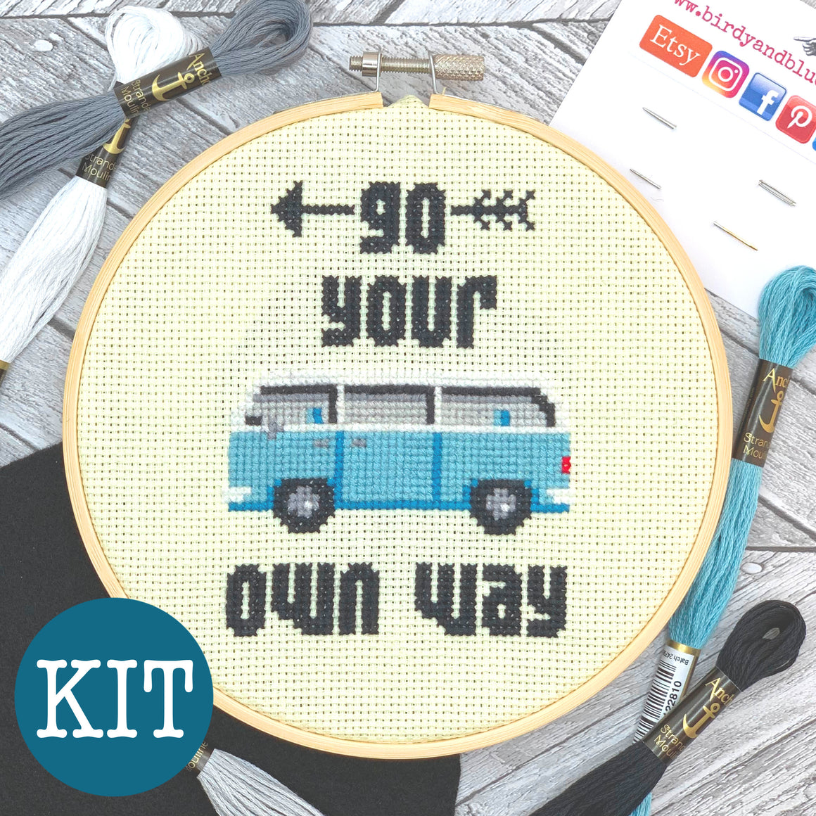CROSS STITCH KIT - Go Your Own Way (complete kit including 6" hoop)