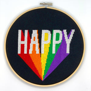 CROSS STITCH KIT - Happy (complete kit including 8" hoop)