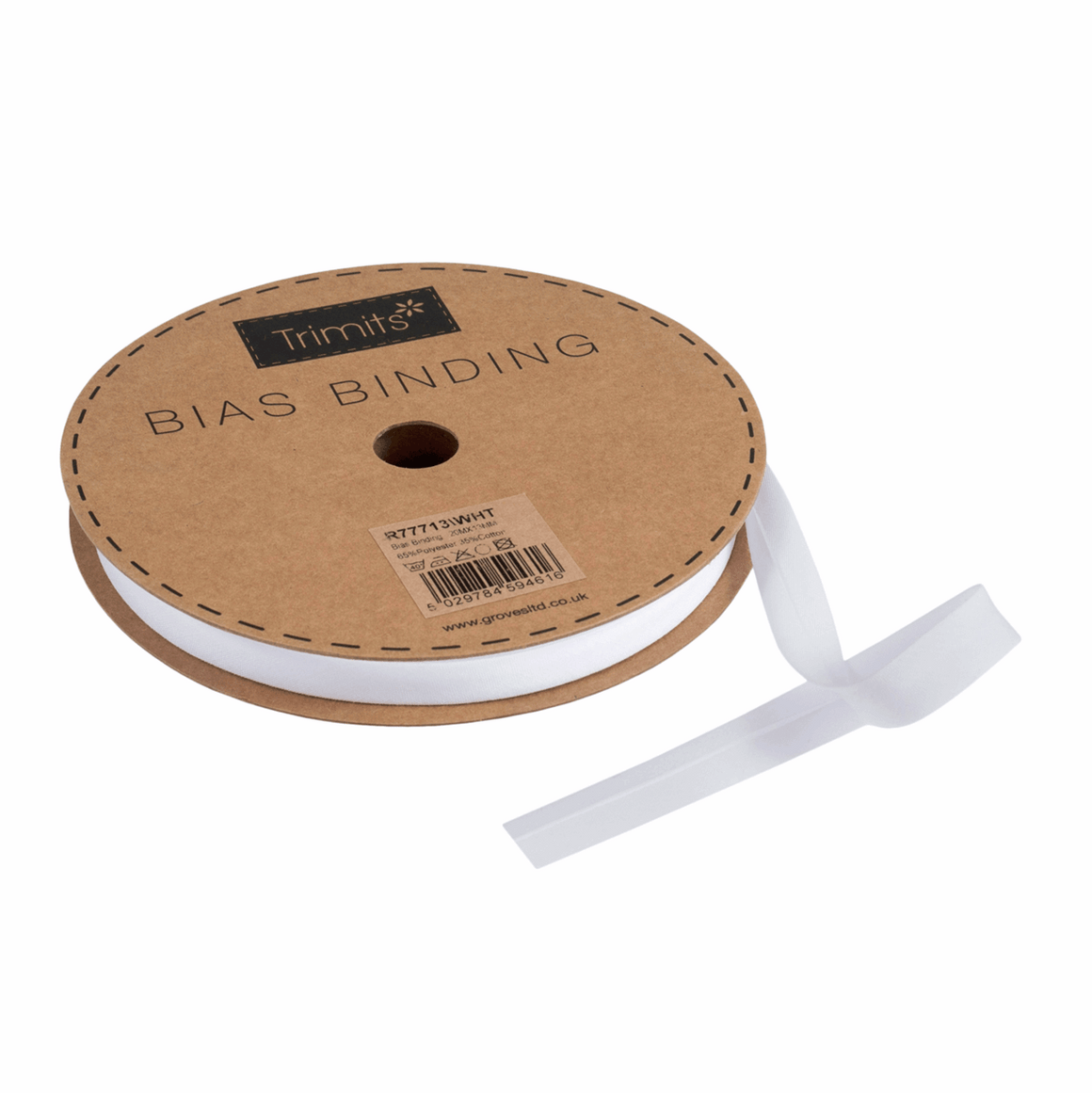 Bias Binding Tape - White - 13mm Polycotton (per metre)