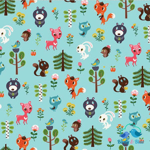 Baby Friends Blue (Forest Babes Collection) Premium Cotton Fabric