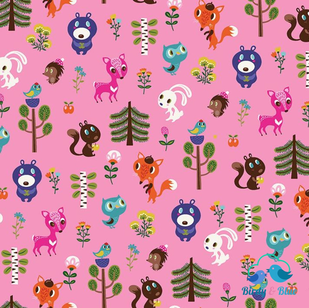 Baby Friends Pink (Forest Babes Collection) Premium Cotton Fabric