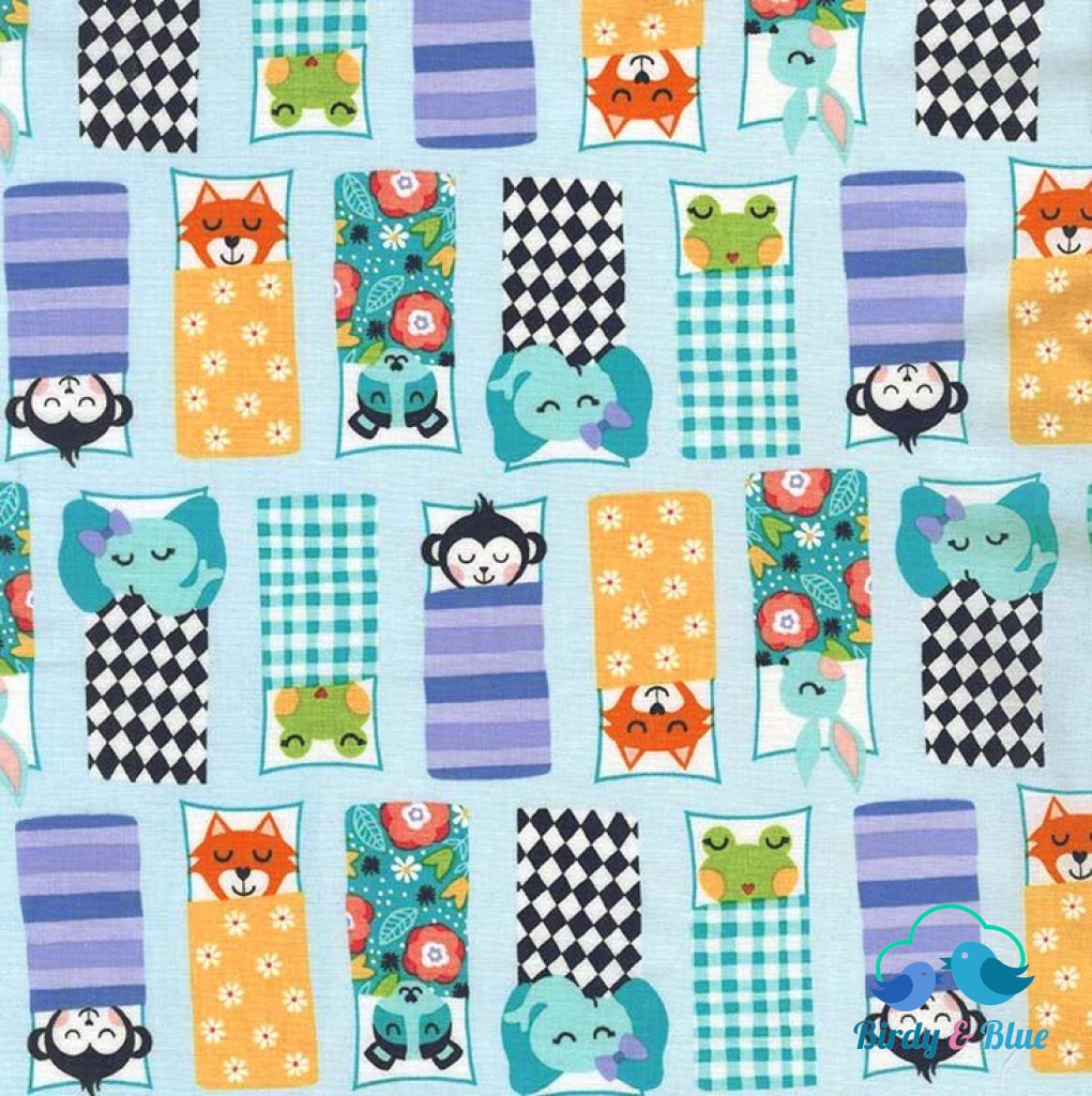 Happy Campers Blue (Road Trip Collection) Premium Cotton Fabric