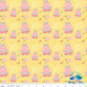 Hippos Yellow (Sweet Baby Girl Collection) Premium Cotton Fabric