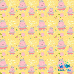 Hippos Yellow (Sweet Baby Girl Collection) Premium Cotton Fabric