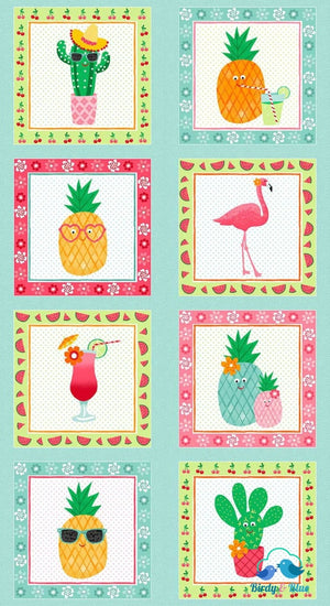 Tropical Squares Panel (Fruity Friends Collection) Premium Cotton Fabric